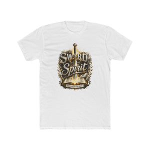 The Sword of the Spirit – Ephesians 6:17 | Armor of God Christian T-Shirt (White, Gold & Silver Design)