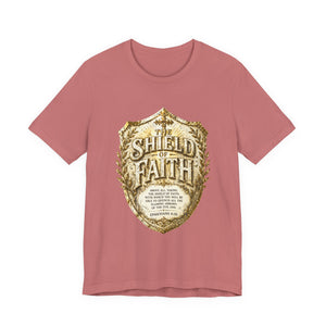 The Shield of Faith – Ephesians 6:16 | Armor of God Vintage Christian T-Shirt (White & Gold Shield Design)