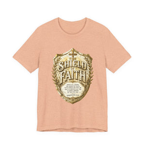 The Shield of Faith – Ephesians 6:16 | Armor of God Vintage Christian T-Shirt (White & Gold Shield Design)