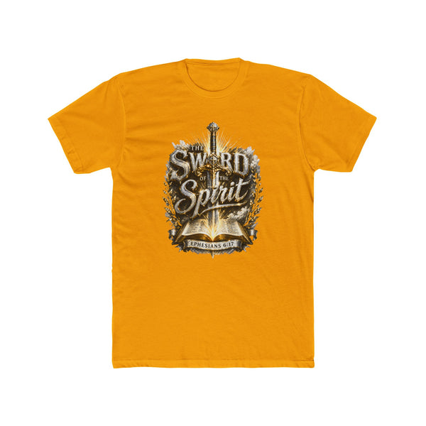 The Sword of the Spirit – Ephesians 6:17 | Armor of God Christian T-Shirt (White, Gold & Silver Design)