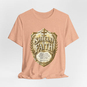 The Shield of Faith – Ephesians 6:16 | Armor of God Vintage Christian T-Shirt (White & Gold Shield Design)