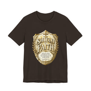 The Shield of Faith – Ephesians 6:16 | Armor of God Vintage Christian T-Shirt (White & Gold Shield Design)