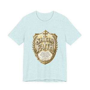 The Shield of Faith – Ephesians 6:16 | Armor of God Vintage Christian T-Shirt (White & Gold Shield Design)