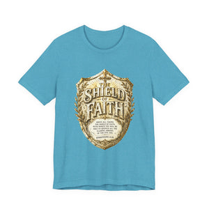 The Shield of Faith – Ephesians 6:16 | Armor of God Vintage Christian T-Shirt (White & Gold Shield Design)