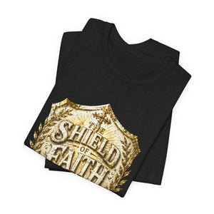 The Shield of Faith – Ephesians 6:16 | Armor of God Vintage Christian T-Shirt (White & Gold Shield Design)