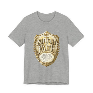 The Shield of Faith – Ephesians 6:16 | Armor of God Vintage Christian T-Shirt (White & Gold Shield Design)