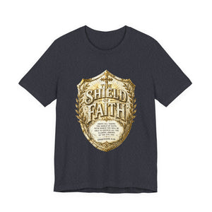 The Shield of Faith – Ephesians 6:16 | Armor of God Vintage Christian T-Shirt (White & Gold Shield Design)