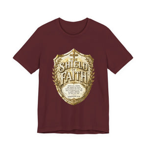 The Shield of Faith – Ephesians 6:16 | Armor of God Vintage Christian T-Shirt (White & Gold Shield Design)